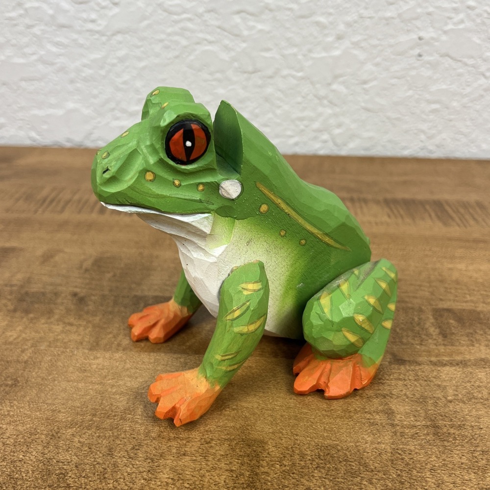 Wood Carving‎ David  Frog Mexican Folk Art Glasses Holder